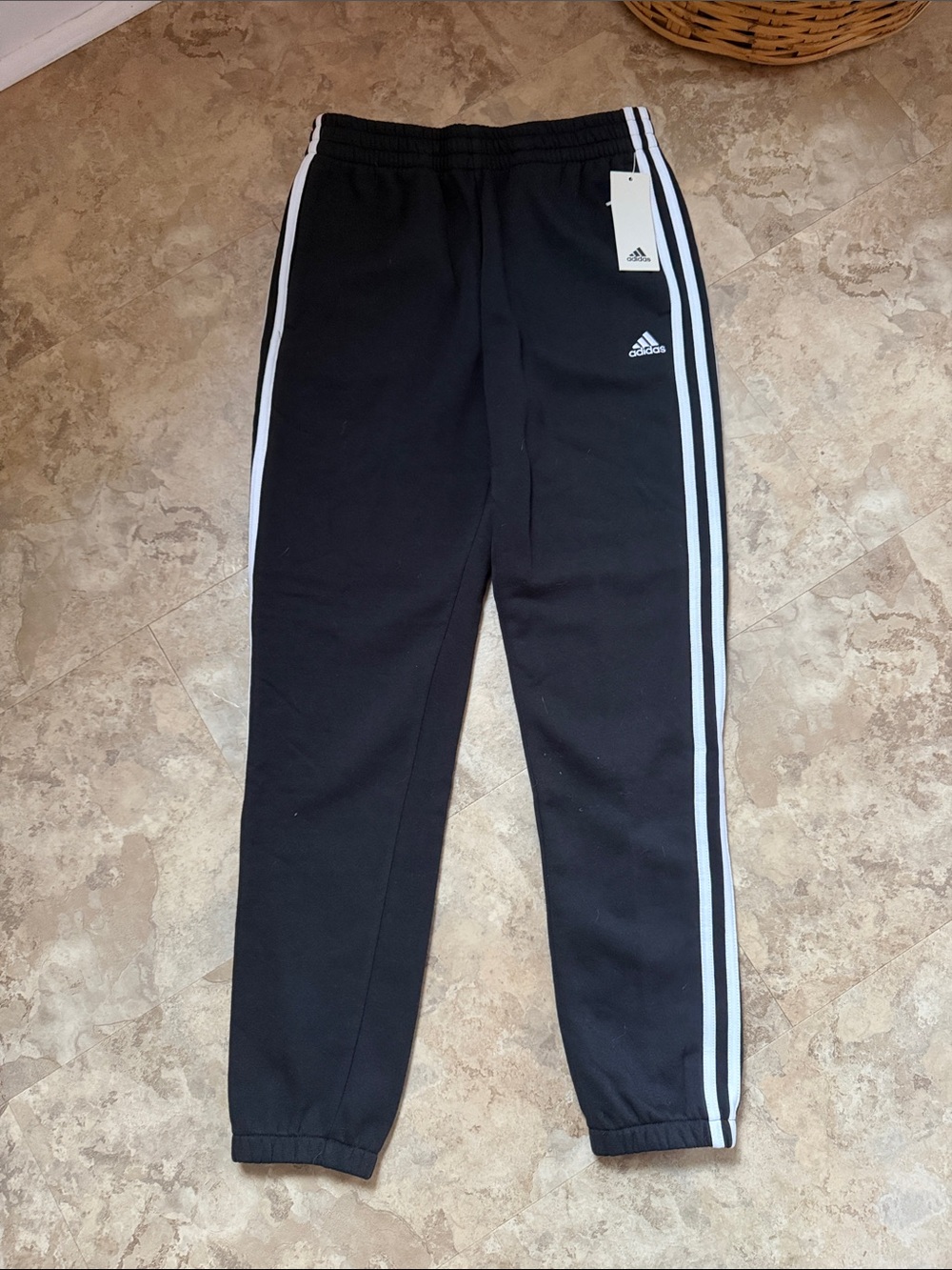 Adidas Boys Black Track Pants with White Stripes NWT L